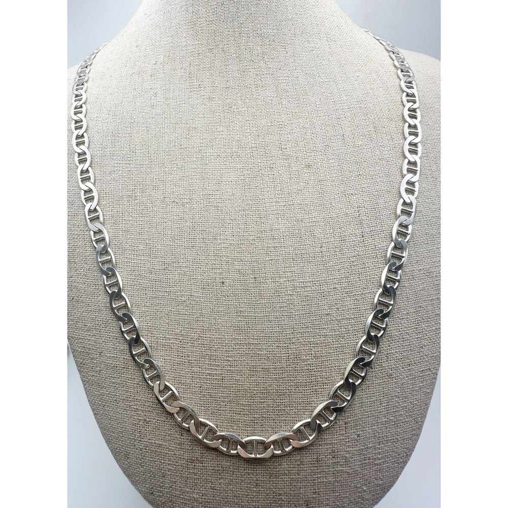 925 Sterling Silver Italy Flat Mariner Link Chain Necklace 6mm 24”
